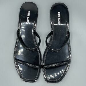Steve‎ Madden Women's Black Jelly Slide Sandals Size 7 Minimalist Squared Toe